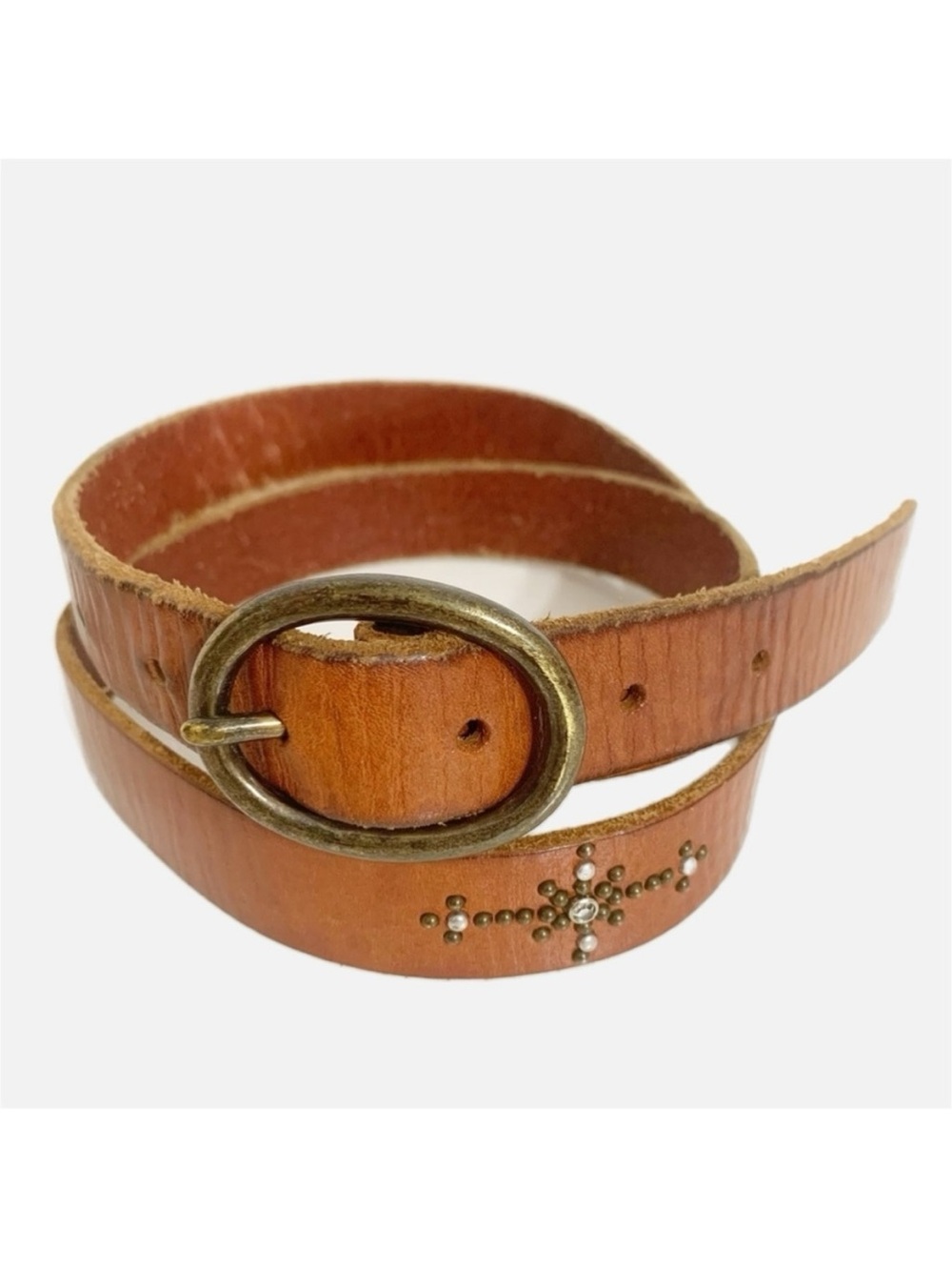Unbranded Smooth Leather Belt Rounded Belt Buckle Metal / Crystal Embellisments